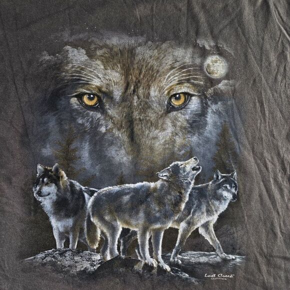 Gildan Lost Creek Outfitters Wolf Pack Mens Large Brown Short‎ Sleeve T-Shirt - Picture 1 of 5